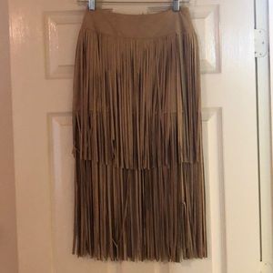 Suede tan fringe mini skirt